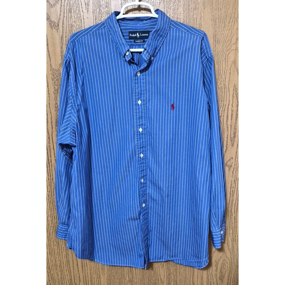 Ralph Lauren Blue Label Classic Fit Blue White Stripe Button Up Shirt 18 34/35